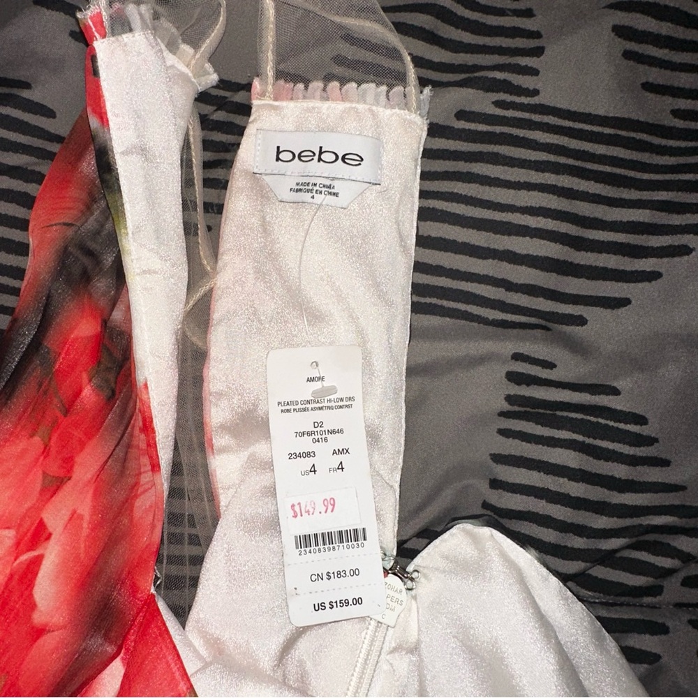 Bebe High Low Chiffon Pleated Maxi Dress Floral Illusion Sheer Dress 4 NWT - Picture 10 of 16
